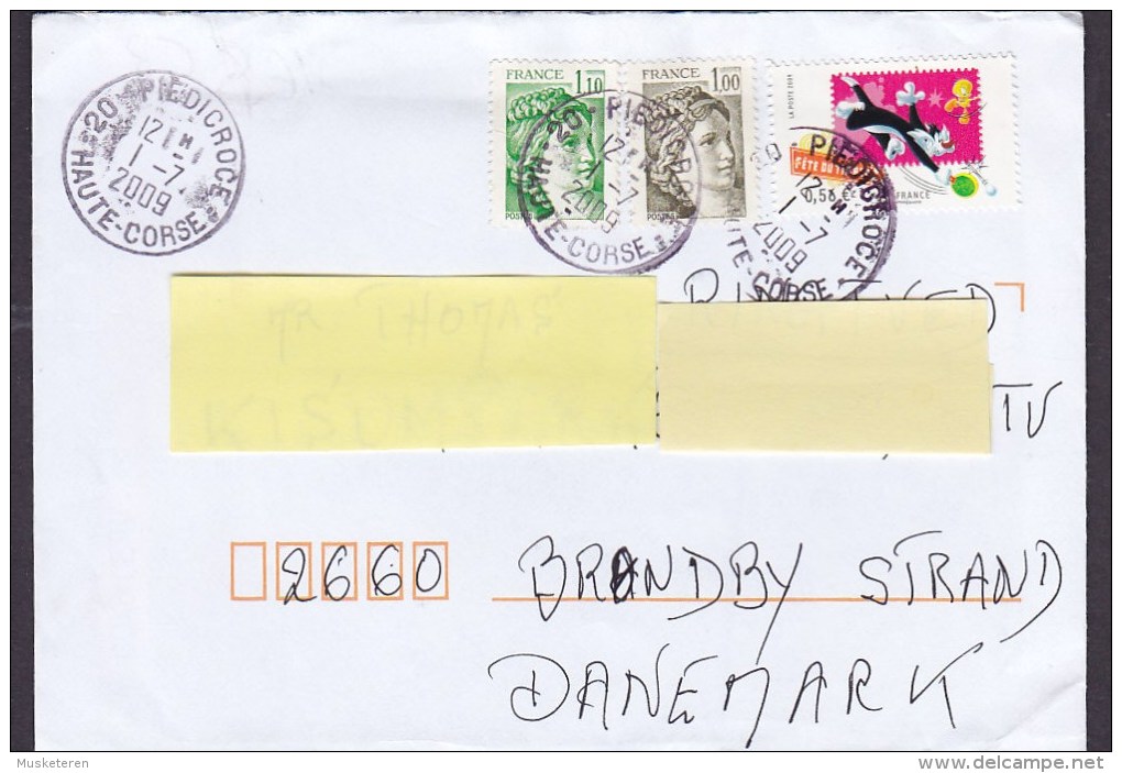 France PIEDICROCE Haute-Corse 2009 Cover Lettre To BRØNDBY STRAND Denmark Sabine De Gandon & Comics Stamps - 1977-1981 Sabine De Gandon