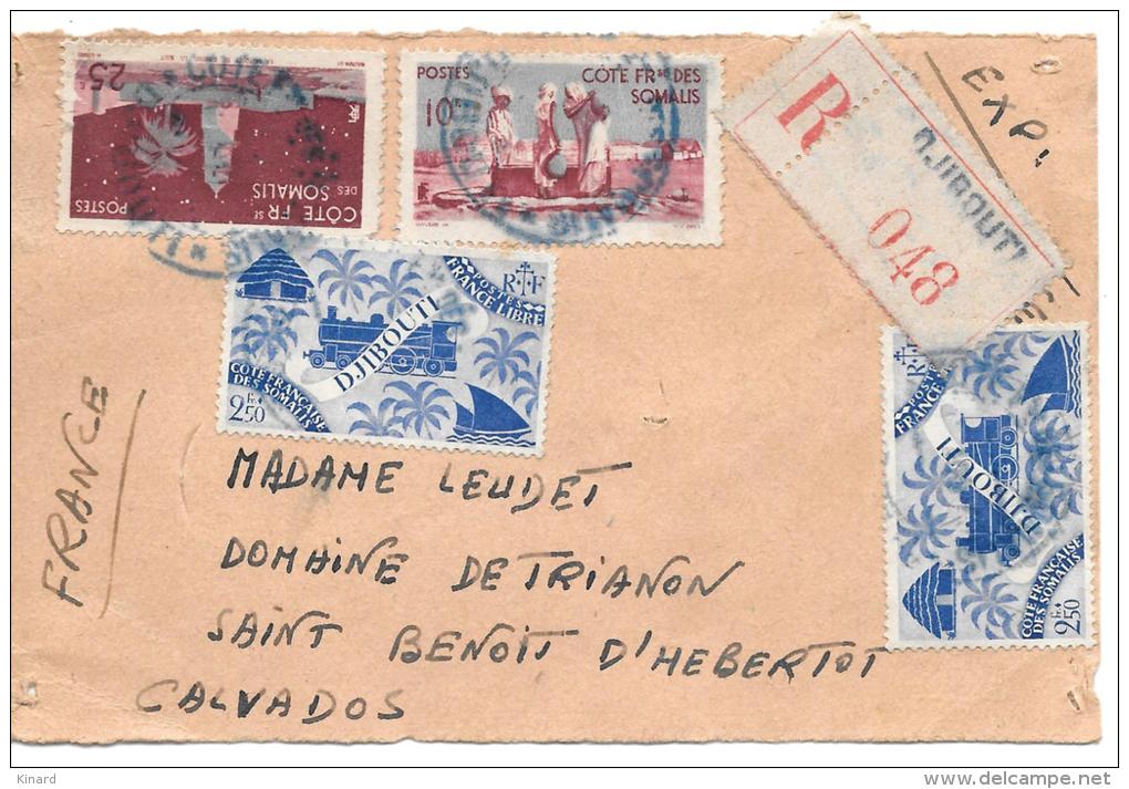 FACADE  LETTRE.  RECOMMANDE  DJIBOUTI. COTE FRANCAISE DES SOMALIES . N°243X2..N° 279-282..tarif 1948. - Airmail