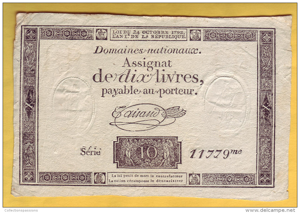 ASSIGNAT De 10 Livres. 24 Octobre 1792 - - Assignate