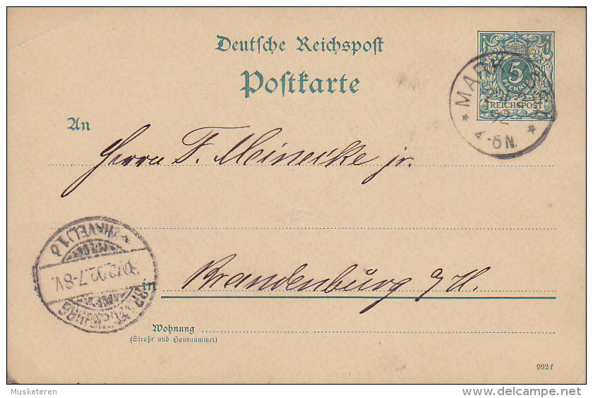 Reichspost Postal Stationery Ganzsache Entier 5 Pf. MARKLISSA (Schlesien) 1892 To BRANDENBURG (2 Scans) - Cartes Postales