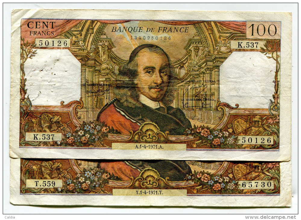 P France 100 Francs "" CORNEILLE "" 1971 - 2 Billets - 100 F 1964-1979 ''Corneille''
