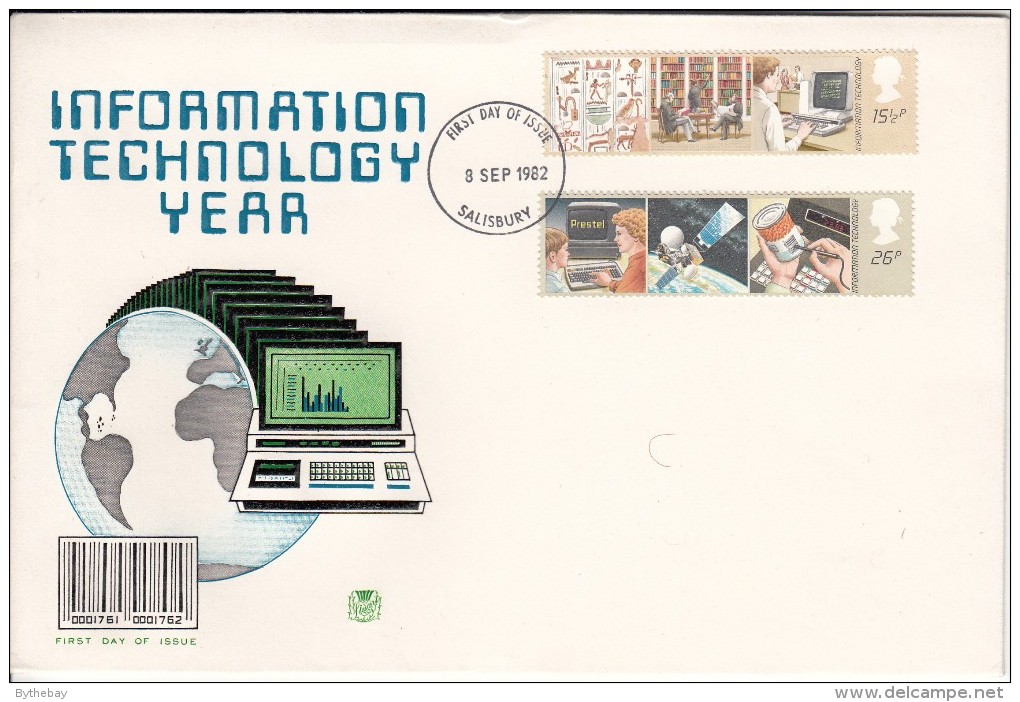 Great Britain FDC Scott #1000-#1001 Set Of 2 Information Technology Year Cancel: Salisbury Stuart Cover - 1981-1990 Decimal Issues