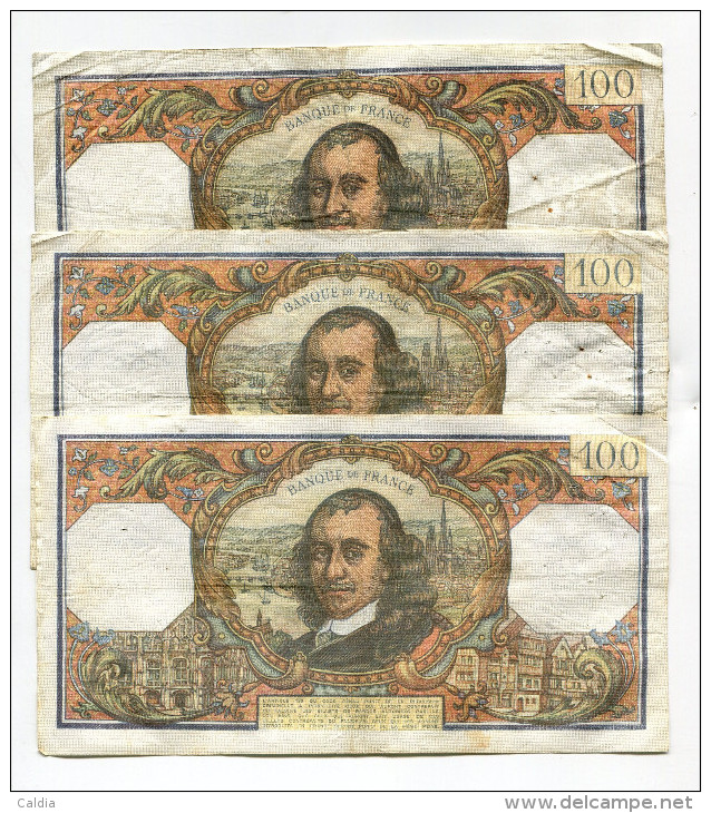 P France 100 Francs "" CORNEILLE "" 1970  - 3 Billets - 100 F 1964-1979 ''Corneille''