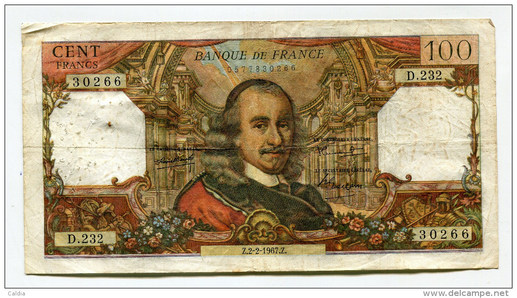 P France 100 Francs "" CORNEILLE "" 2 - 2 - 1967 - 100 F 1964-1979 ''Corneille''