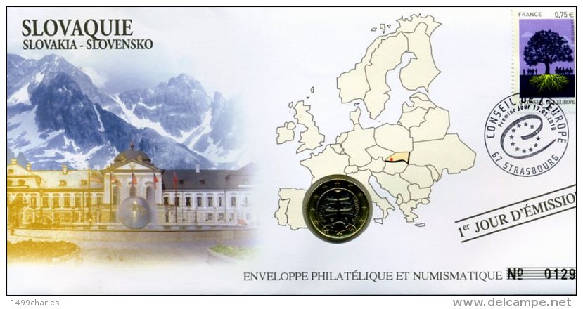 ENVELOPPE  1er JOUR + 2 EUROS 2009  !!!! - Eslovaquia