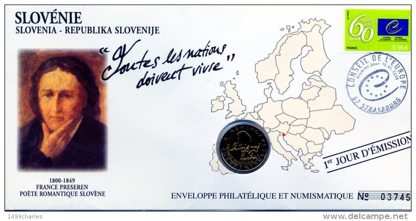 ENVELOPPE  1er JOUR + 2 EUROS 2007  !!!! - Slovénie