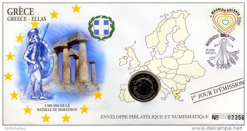 ENVELOPPE  1er JOUR + 2 EUROS 2010  !!!! - Grèce
