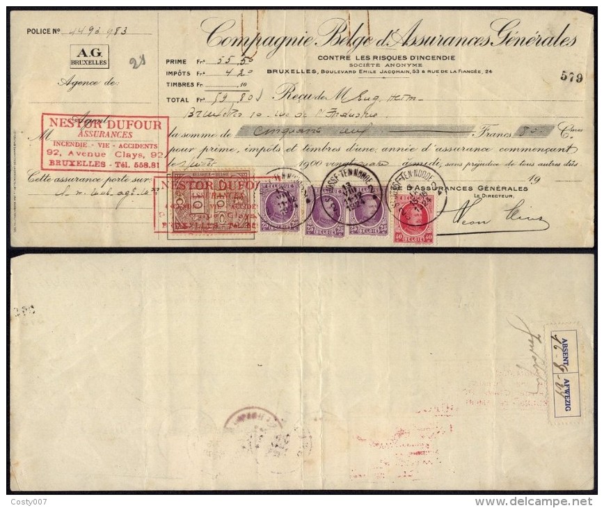 Belgium 1882 Postal History Rare Commercial Document Bruxelles - Fiscal Revenue DB.238 - Covers