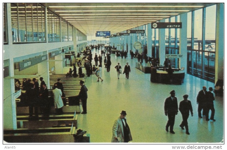 O'Hare Airport,  Chicago Illinois, Terminal Building Interior View, C1960s Vintage Postcard - Aerodromi