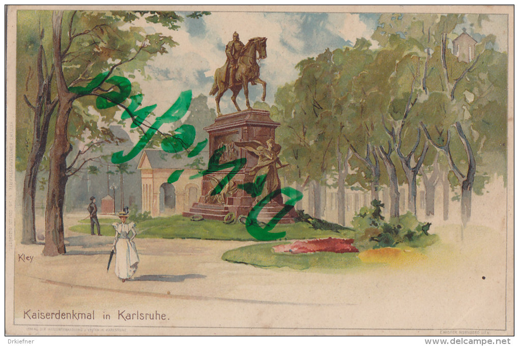 LITHO-AK: Karlsruhe, Kaiserdenkmal, Um 1900 - Karlsruhe