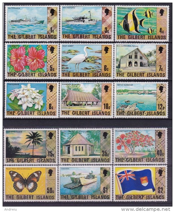 1974 Gilbert Islands  - Definitives 15v., Ships,flowers,animals,flag,buildings Scott 269/283 Michel 264/78 Yv. 17/31 MNH - Gilbert- Und Ellice-Inseln (...-1979)