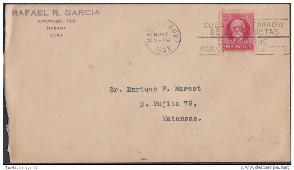 1917-H-107 CUBA. REPUBLICA. 1917. PATRIOTAS. 2c. SOBRE MARCA. CUBA PARAISO DE LOS TURISTAS. PARADISE OF TOURIST. 1933 - Covers & Documents