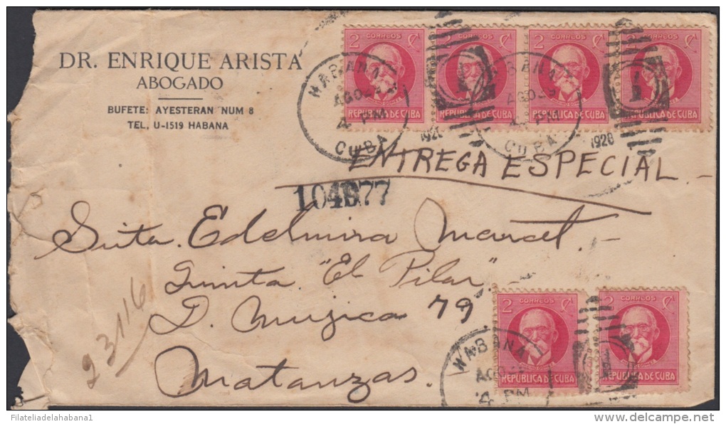 1917-H-108 CUBA. REPUBLICA. 1917. PATRIOTAS. 2c PORTE MULTIPLE. SOBRE ENTREGA ESPECIAL. SPECIAL DELIVERY. - Cartas & Documentos