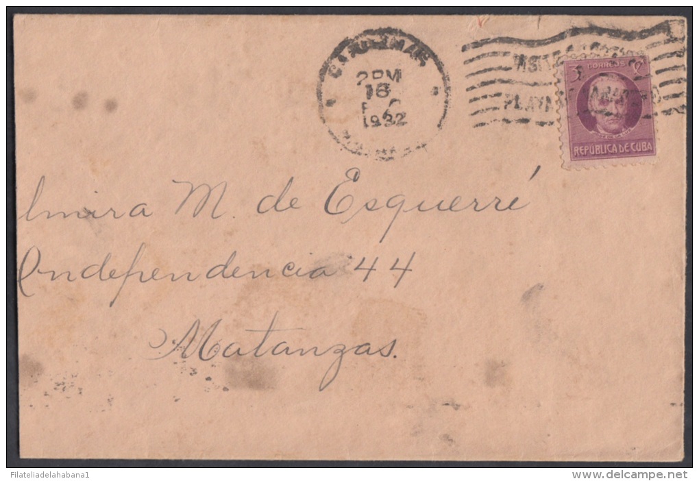 1917-H-113 CUBA. REPUBLICA. 1917. 3c.PATRIOTAS. SOBRE MARCA VISITE CARDENAS Y SU PLAYA DE VARADERO. 1932. RARO. - Storia Postale