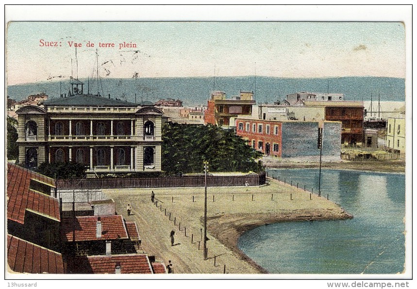 Carte Postale Ancienne Egypte - Suez. Vue Du Terre Plein - Suez