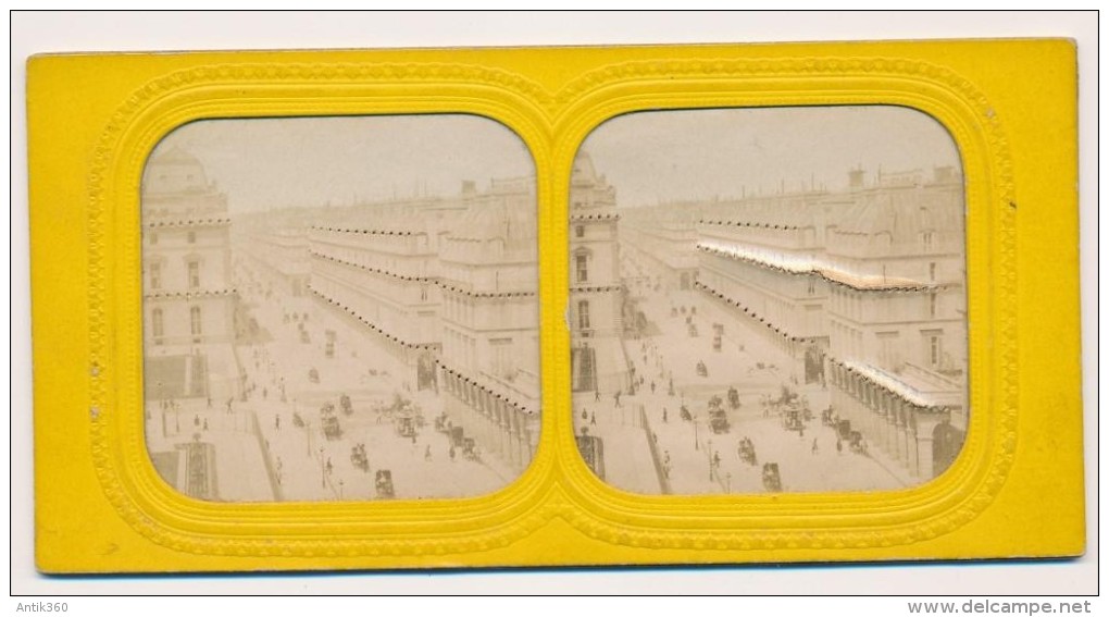 Photographie XIXème Vue Stéréoscopique à Système Lumineux Paris Le Louvre Et Rue De Rivoli Perforée Photographe HANRIOT - Stereoscopic