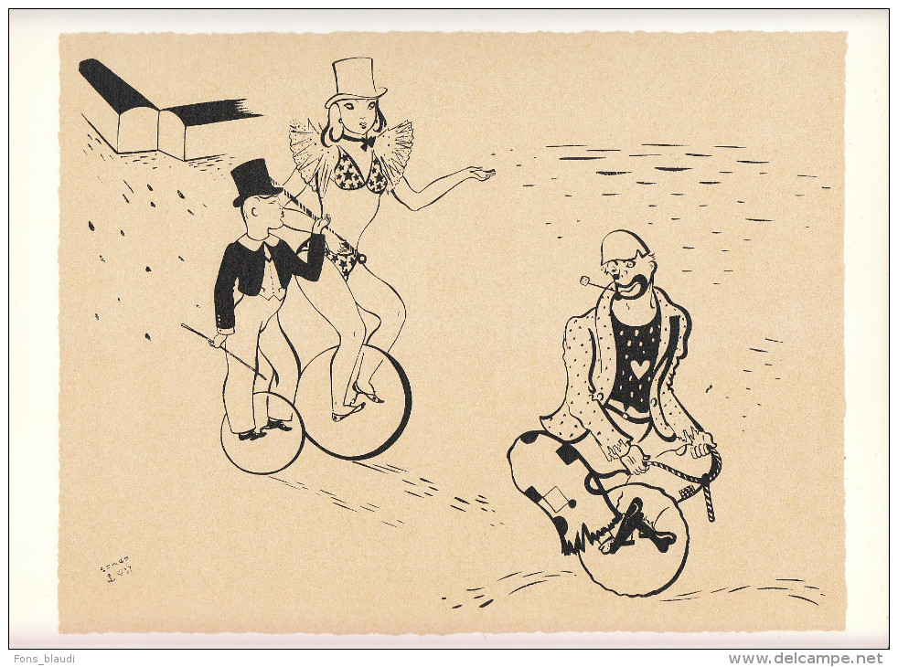 1944 - Cirque Cyclisme Et Clown- Lithographie Originale De Serge - Monocycle - FRANCO DE PORT - Lithographies