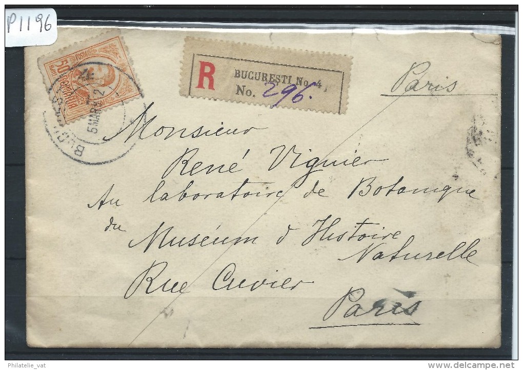 ROUMANIE - LETTRE EN RECOMMANDEE POUR LA FRANCE  1912    - A VOIR - Postmark Collection