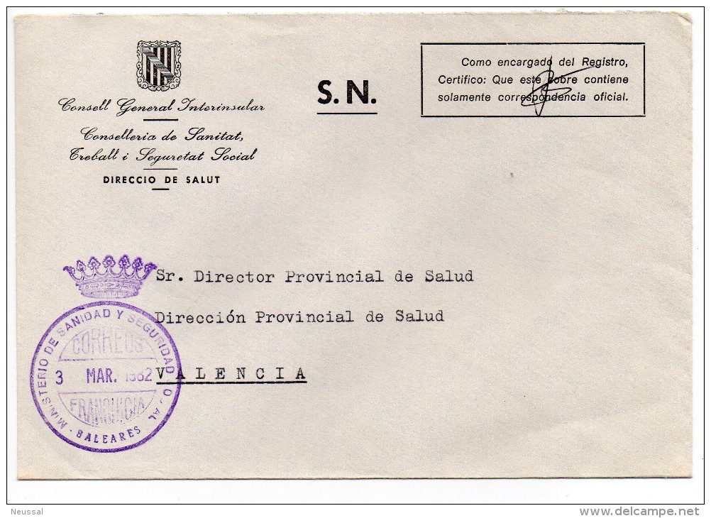Carta Con Matasello Ministerio De Sanidad Y Seguridad Social  (Baleares) - Vrijstelling Van Portkosten