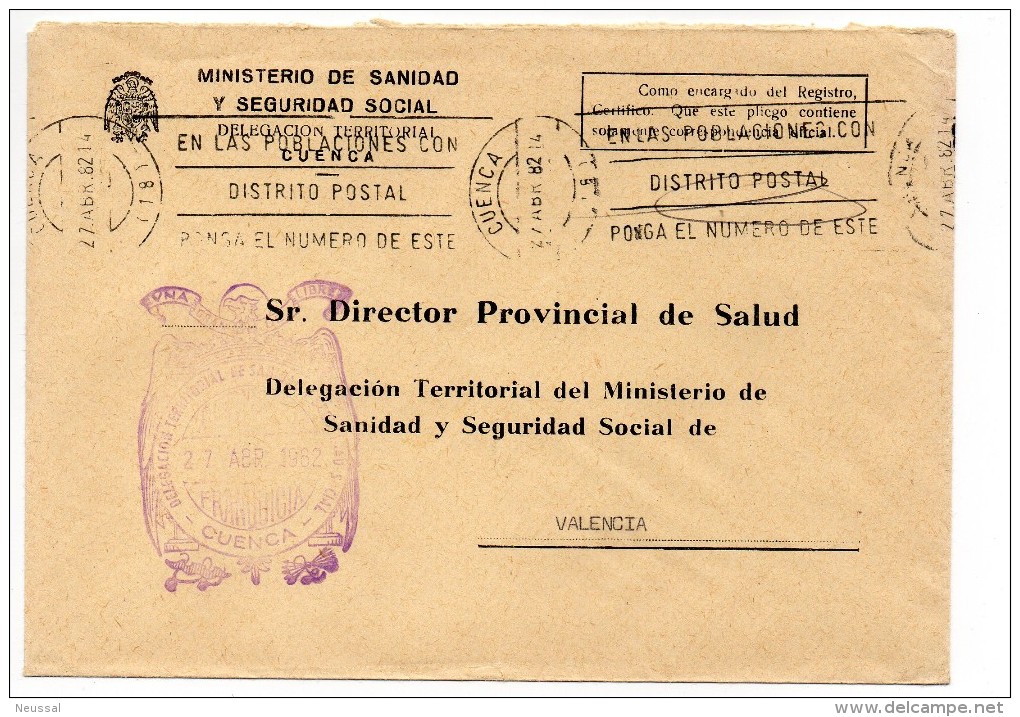Carta Con Matasello Delegacion Territorial  Cuenca - Franquicia Postal
