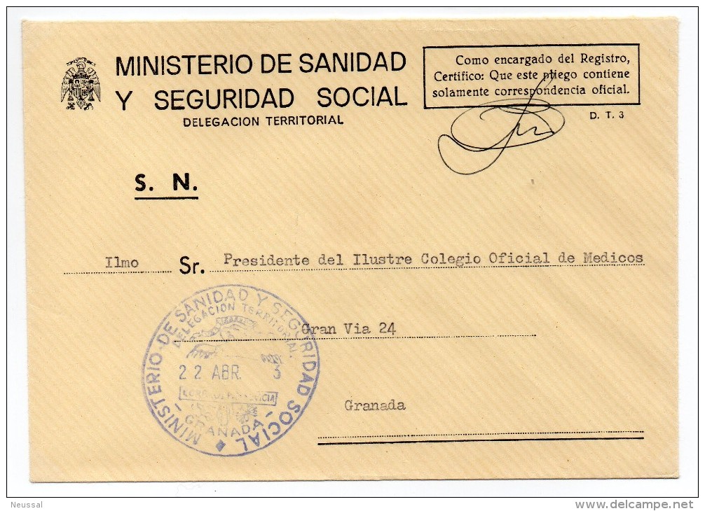 Carta Con Matasello Ministerio De Sanidad Y Seguridad Social (granada) - Postage Free