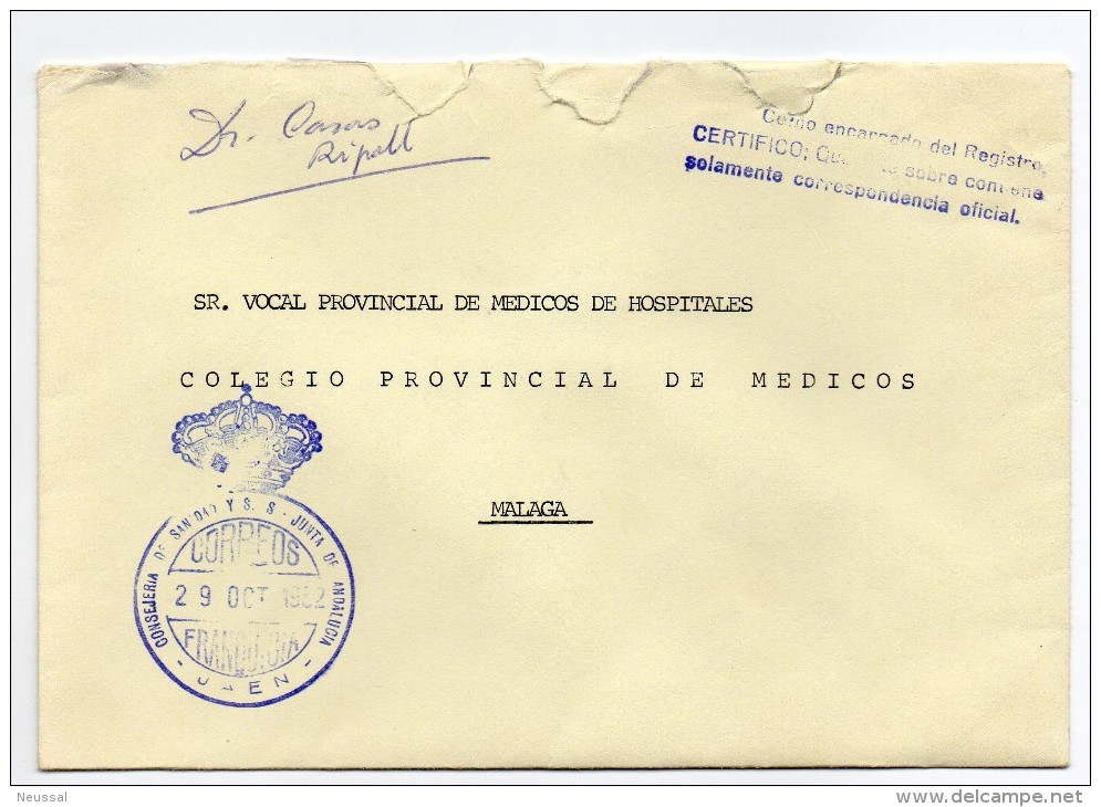 Carta Con Matasello Conselleria De Sanidad Y S.s De Andalucia (Jaen) - Franchise Postale