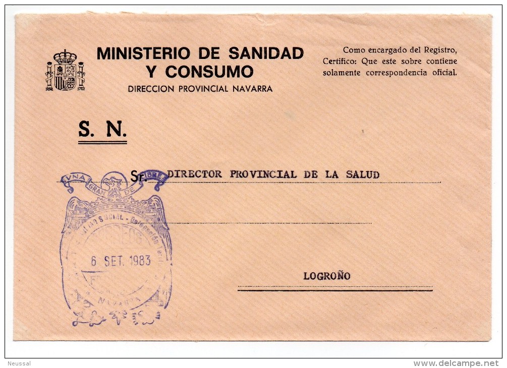 Carta Con Matasello Ministerio De Sanidad Y Consumo (navarra) - Postage Free