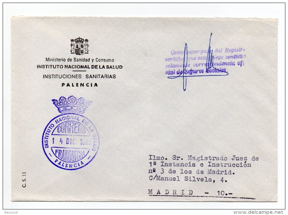 Carta Con Matasello Instituto Nacional De La Salud ( Palencia) - Franchise Postale
