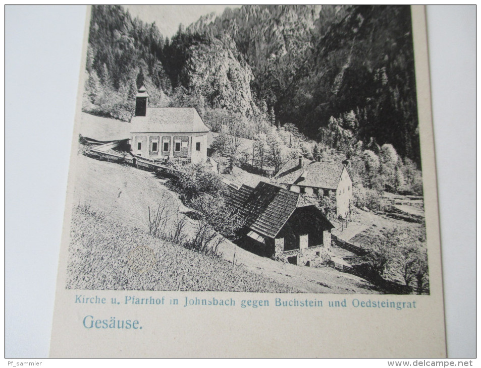 AK Gesäuse. Kirche U. Pfrarrhof In Johnsbach Gegen Buchstein U. Oedsteingrat. Franz Oblasser Donner-Wirt. Strichstempel - Gesäuse