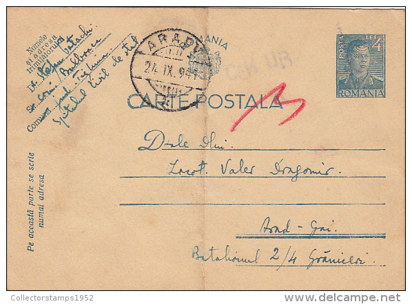 R57885- KING MICHAEL 1ST, POSTCARD STATIONERY, WW2, CENSORED, 1941, ROMANIA - 2. Weltkrieg (Briefe)