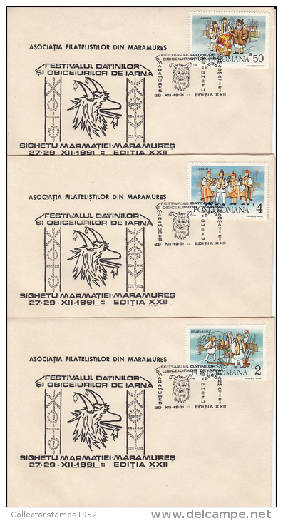 R57889- WINTER CUSTOMS AND TRADITIONS, SPECIAL COVER, 6X, 1991, ROMANIA - Lettres & Documents