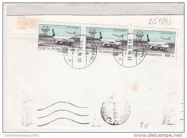 R57913- PLANE, STAMPS ON REGISTERED COVER, 1998, ROMANIA - Cartas & Documentos