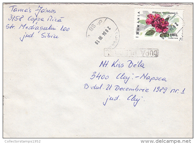 R57921- HIBISCUS FLOWER, STAMPS ON COVER, 1999, ROMANIA - Covers & Documents
