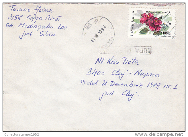 R57921- HIBISCUS FLOWER, STAMPS ON COVER, 1999, ROMANIA - Cartas & Documentos