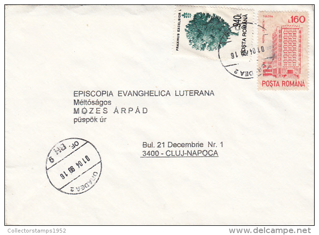 R57924- ASH TREE, HOTEL, STAMPS ON COVER, 1999, ROMANIA - Lettres & Documents