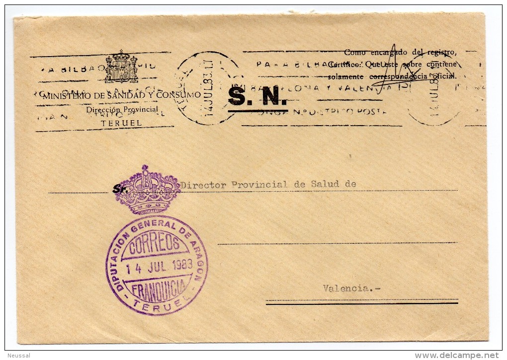 Carta Con Matasellos Diputacion General De Aragon (teruel) - Postage Free