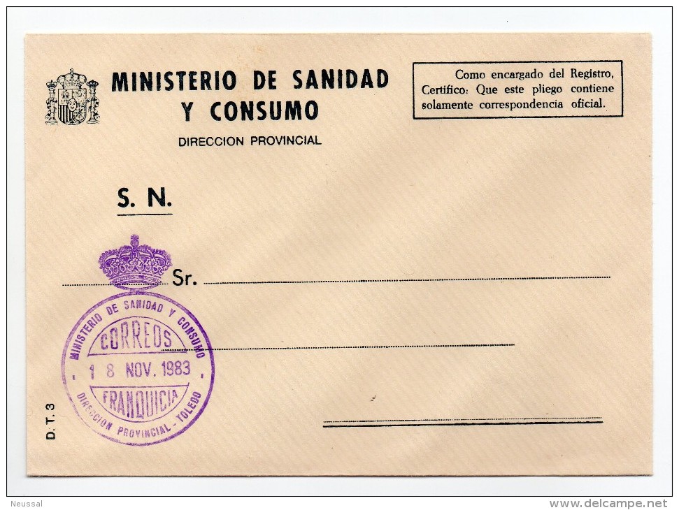 Carta Con Matasello Ministerio De Sanidad Y Consumo (toledo) - Franchise Postale