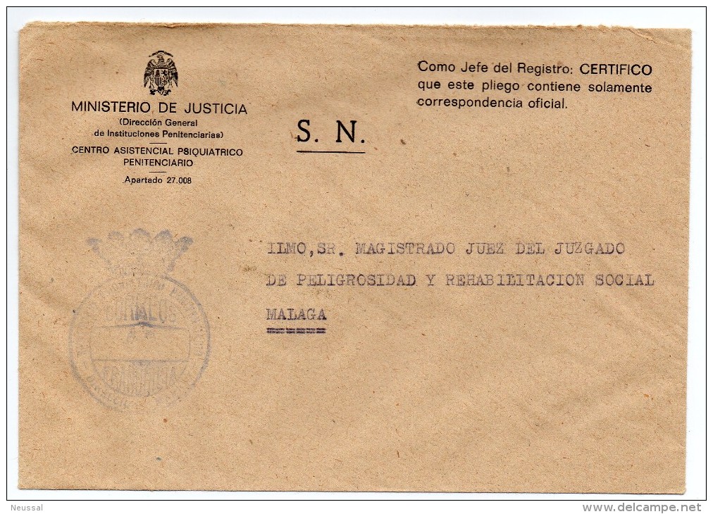 Carta Con Matasello  Instituciones Penitenciarias. - Vrijstelling Van Portkosten