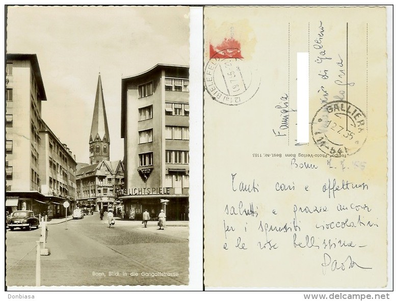 Bonn: Blick In Die Gangolfstrasse. Postcard B/w Cm 9x14 Travelled 1955 (lebhaft, Auto) - Bonn