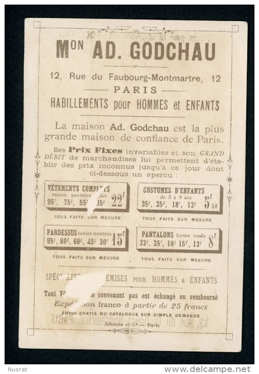 Maison A. Godchau, Chromo Dorée Lith. Jehenne, Fillette à Sa Fenêtre Jette Un Pot De Fleur Sur Un Jeune Homme - Otros & Sin Clasificación