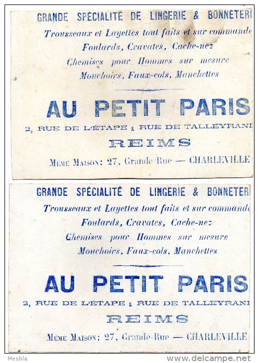 2 Superbes  CHROMOS / IMAGES    " AU  PETIT  PARIS "   LINGERIE ET BONNETERIE à REIMS. - Autres & Non Classés