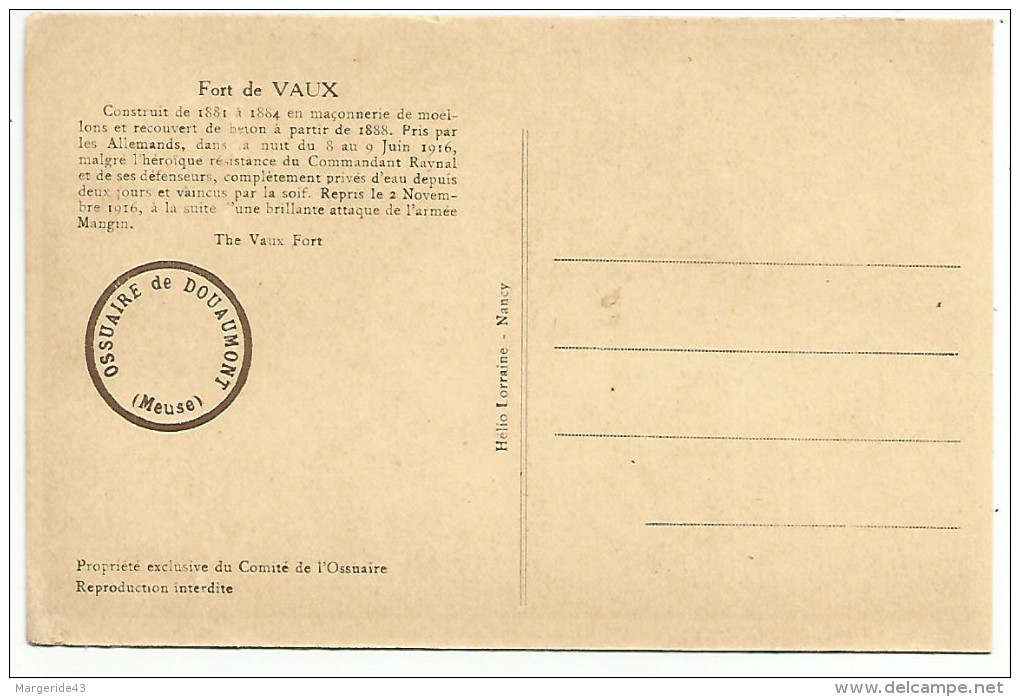 CPA FORT DE VAUX - Guerre 1914-18