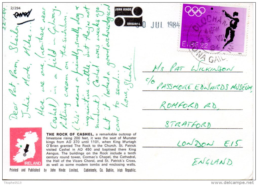 IRLANDE. N°545 De 1984 Sur Carte Postale Ayant Circulé. Médaillé Aux J.O. D'Amsterdam/Athlétisme. . - Sommer 1928: Amsterdam