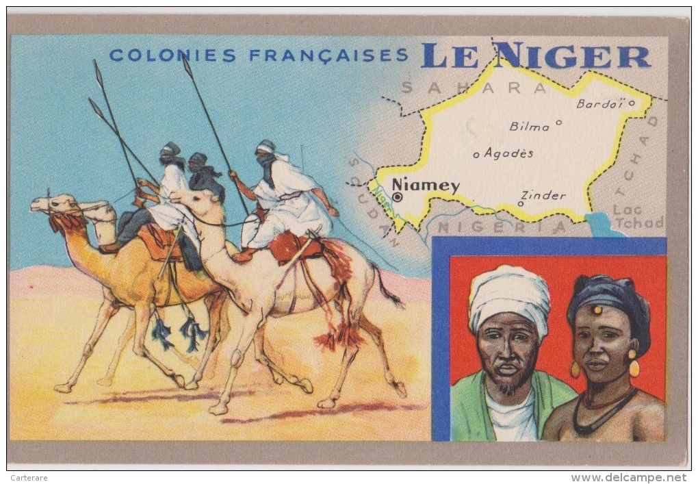 Ex Colonie Française,colonie Du Niger,carte Du Pays ,plan D´époque,niamey,désert,sa Hara,rare - Niger