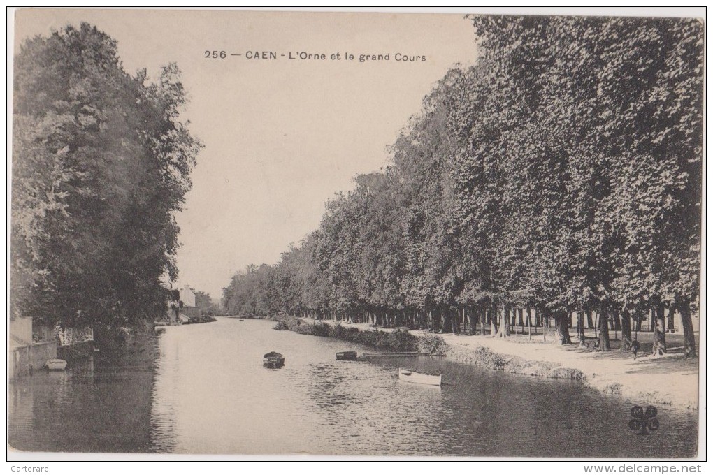 Cpa,calvados,caen,l´orne Et Le Grand Cours En 1900,barque,chemin Pour Les Touristes ,14 - Caen