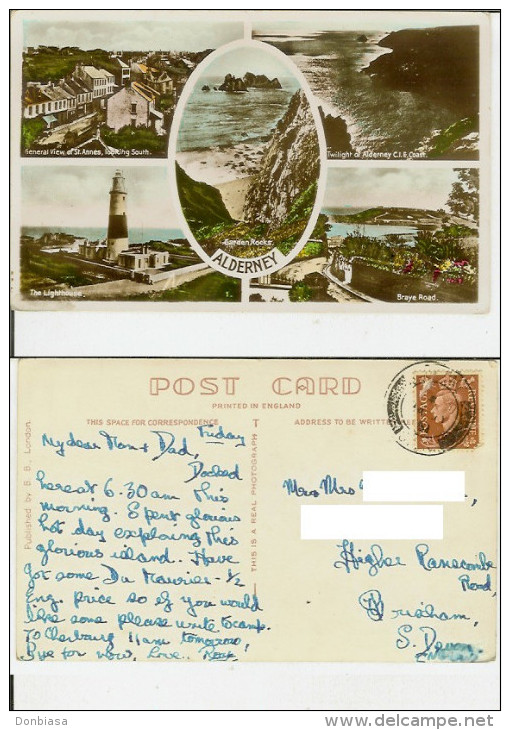 Alderney: Multiviews. Postcard B/w Cm 9x14 Travelled 1951 (Lighthouse, Braye Road, St. Annes, Garden Rocks, Faro, Phare, - Alderney
