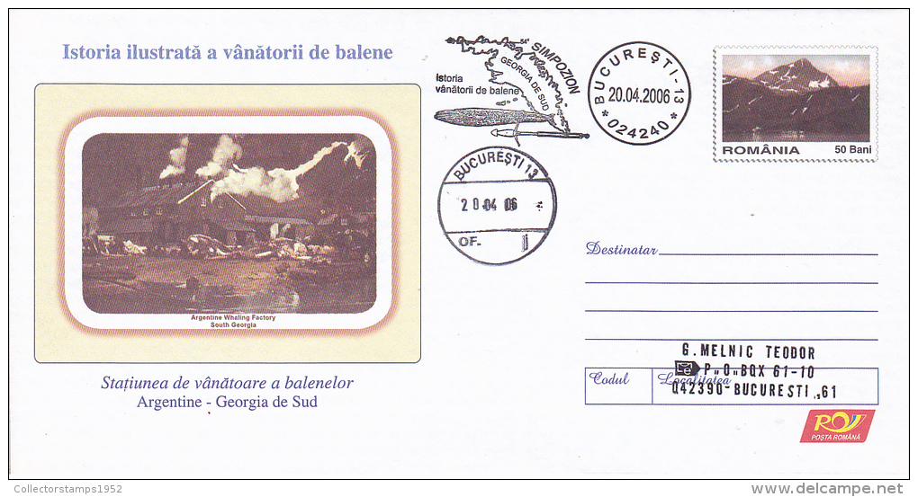 FM3953 WHALES HUNTING IN ARGENTINE POSTAR STATIONERY CONCORDANTE ROMANIA 2006 - Baleines