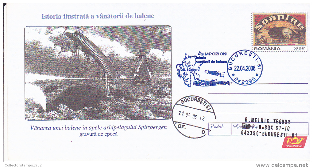 FM3954 WHALES HUNTING IN SPITZBERGEN POSTAR STATIONERY CONCORDANTE ROMANIA 2006 - Baleines