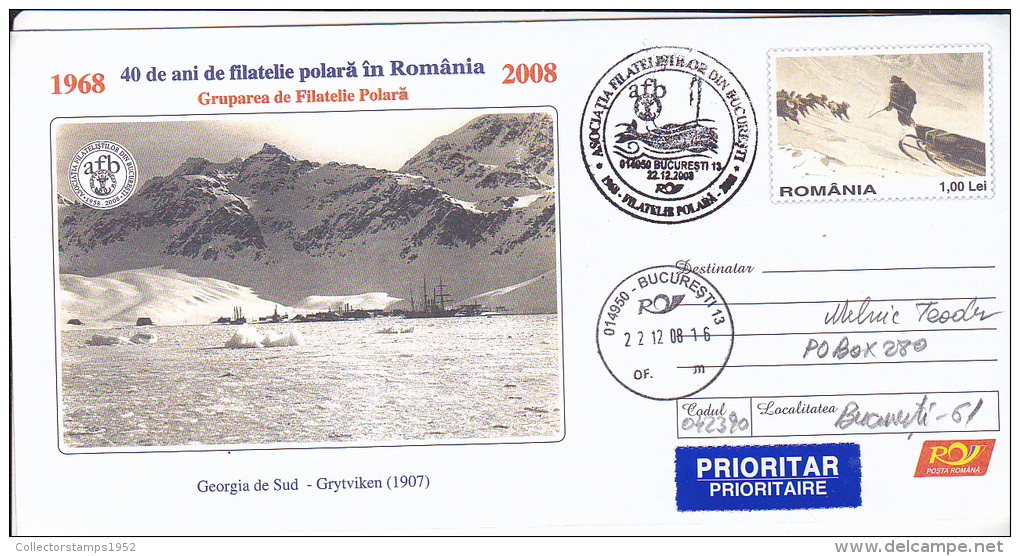 FM3958 WHALES HUNTING IN GRYTVIKEN POSTAL STATIONERY CONCORDANTE ROMANIA 2008 - Baleines