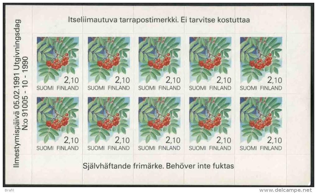 1991 Finlandia, Piante E Fiori Minifoglio Adesivo, Serie Completa Nuova (**) - Nuevos